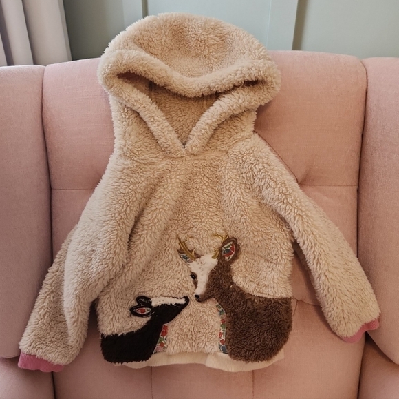 Mini boden 3-4 reindeer hoodie sweatshirt jacket christmas winter 3t 4t